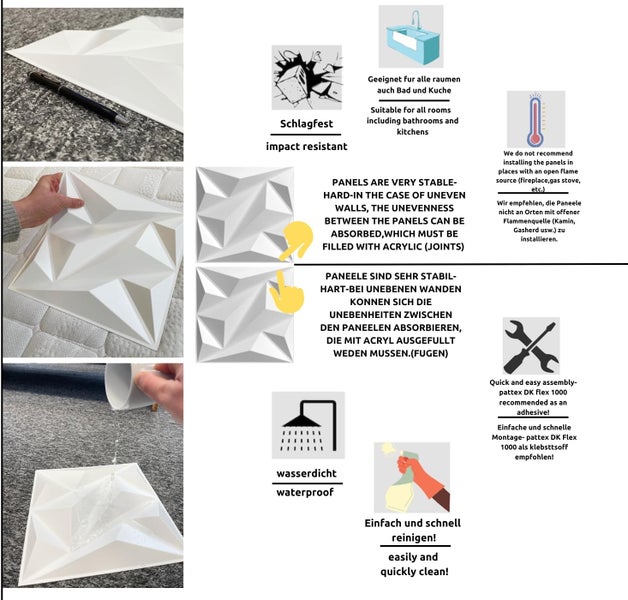 3D Paneele 30x30cm PVC Kunststoffpaneele Wandpaneele Deckenpaneelen Diamant Weiß 094-1