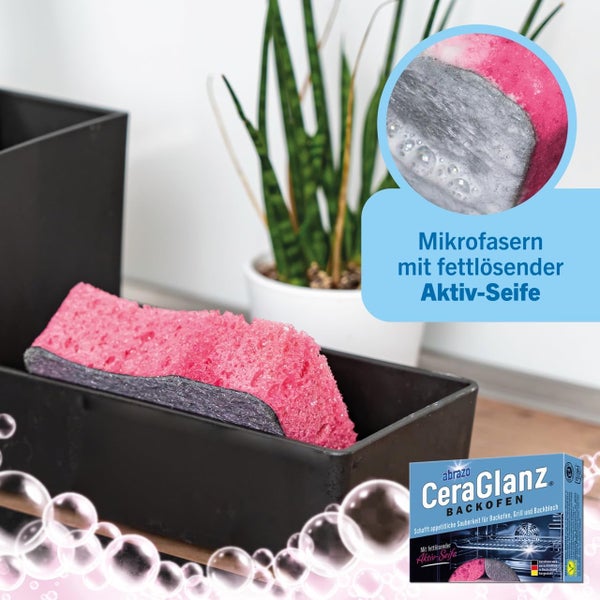 Reinigungsschwamm abrazo CeraGlanz Backofen mit Mikrofasern und fettlösender Aktiv-Seife für Backofen, Grill und Backbleche.