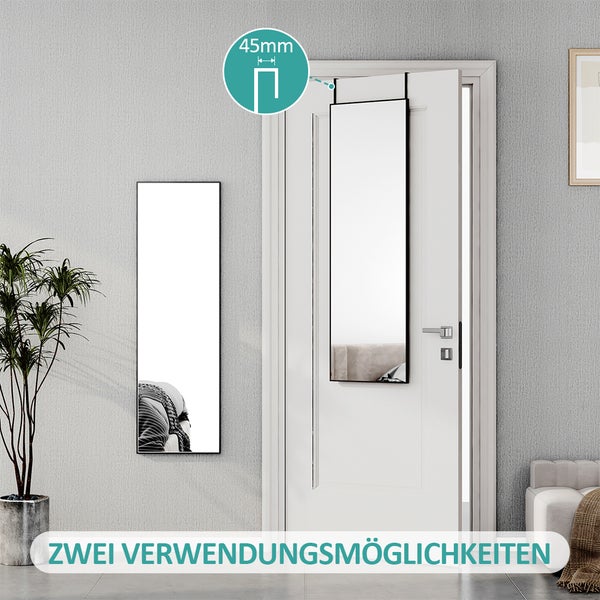 EMKE Standspiegel 120 x 37 cm, HD-Ganzkörperspiegel, Schwarz, Für Ankleidezimmer, Bodenstehend oder Wandmontage, Rechteckig mit Haken