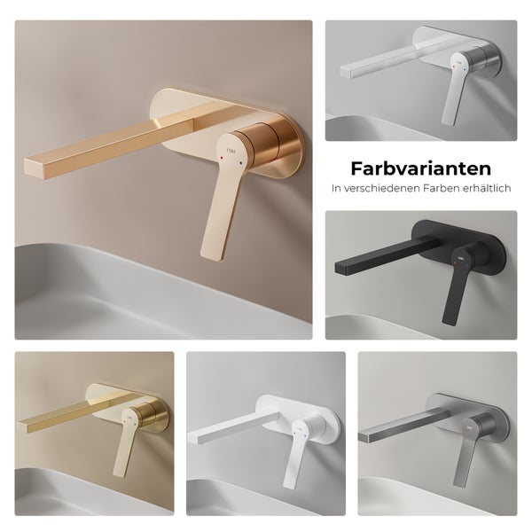 EMKE Unterputz Waschtischarmatur, 2-Loch Wandmontage mit Luftsprudler, Einhebelmischer für Waschbecken und Badewanne, L 215 x H 210 x Ø 17 mm, Rosengold