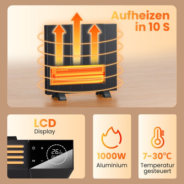 EMKE Elektro-Heizkörper Anthrazit Flachheizkörper Aluminium Stehend/wandmontierbar, Wifi-Steuerung LCD-Display Timing-Funktion Elektroheizung 1000W,54,4 (L) x 50 (H) cm