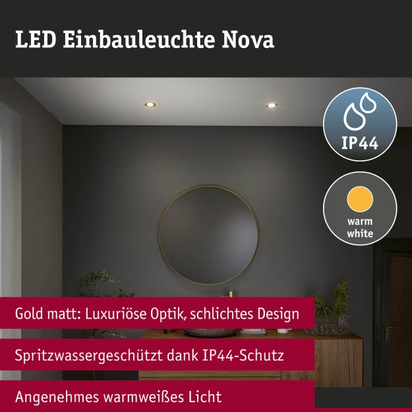 LED Einbauleuchte 3-Step-Dim Nova Coin Basisset starr IP44 rund 74mm Coin 3x6W 3x470lm 230V dimmbar 2700K Gold matt