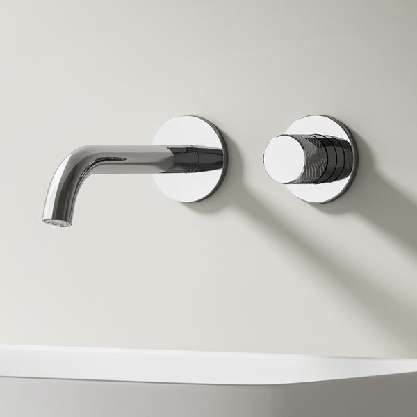 EMKE Bad-Waschtischarmatur Unterputz 281×140×65 mm, aus Kupfer, Einhebelmischer, Wandmontage, mit 170 mm Auslauf, Weiß Matt, für Badezimmer Waschbecken geeignet