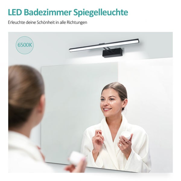 EMKE LED Spiegelleuchte Spiegellampen für das bad spiegelleuchte 40cm, 200° drehbar spiegelleuchte led badSpiegelschrank Beleuchtung 6500K  Schrankleuchte (Schwarz)