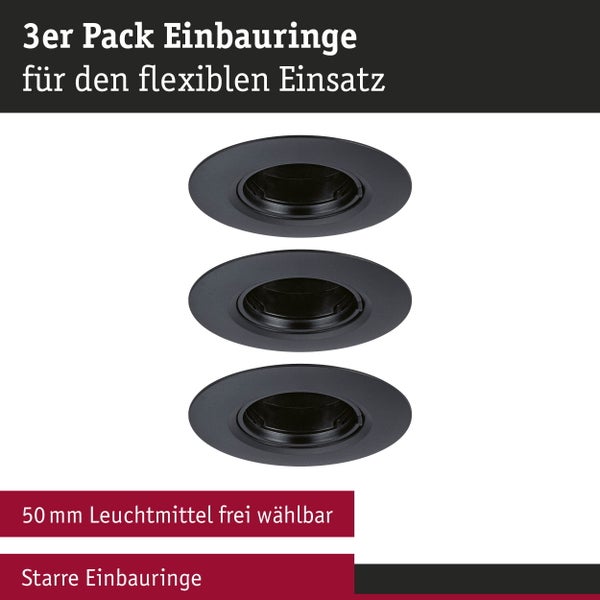 Einbauleuchte 3er-Set starr rund 90mm GU10 max. 3x10W 230V dimmbar Schwarz