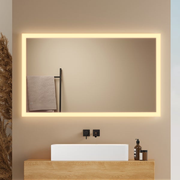 EMKE LED Badspiegel 100×60 cm, Warmweiß/Kaltweiß, seitlicher Kippschalter, beschlagfrei, IP44, mit mattiertem Rand, für Badezimmer