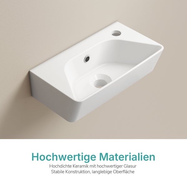 Wandwaschbecken aus Keramik mit Hahnloch und Überlauf für das Badezimmer