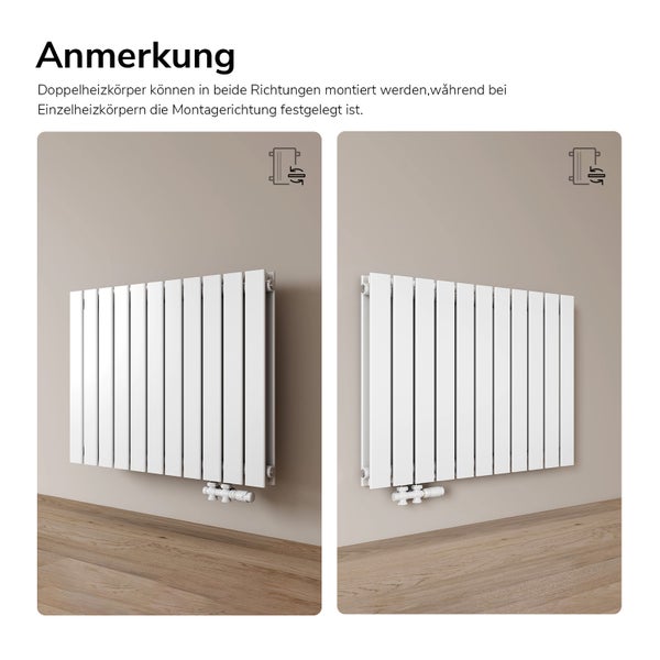 Doppelheizkörper zur Montage in beide Richtungen