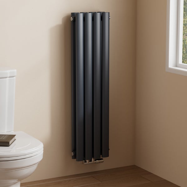 EMKE Badheizkörper 900×240 mm, Designheizkörper, Vertikal, Doppelrohr oval, 373W, Anthrazit, für Warmwasserbetrieb, für Bad, Zentralanschluss