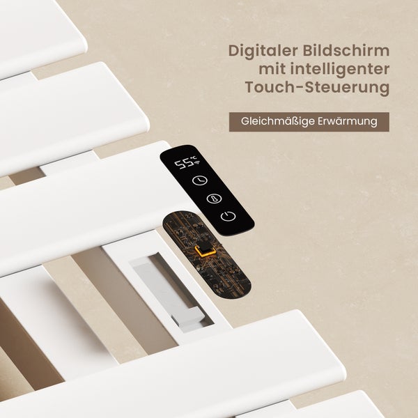 EMKE Elektrischer Badheizkörper 100x50 cm, Design-Handtuchheizkörper mit LCD-Display, Thermostat, Timer, Temperaturregelung, WiFi & App-Steuerung, 600W, Flachheizkörper für Bad, Glänzend Weiß, Anschluss rechts
