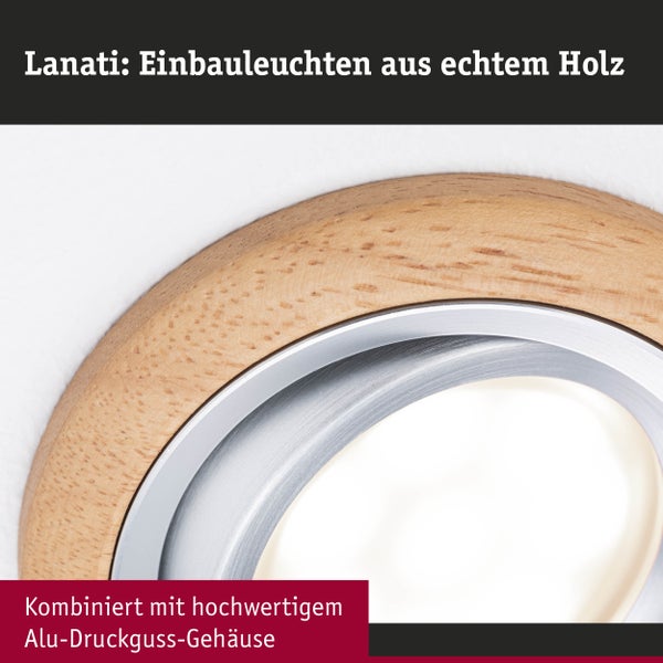 LED Einbauleuchte Lanati 3er-Set rund 84mm 30° Coin 3x6W 3x470lm 230V 2700K Farbton Eiche geölt, Alu gedreht