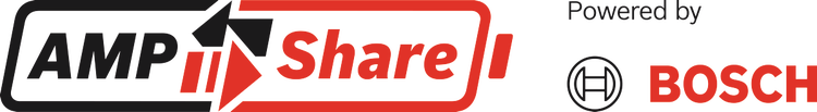 AMPShare Akku-Plattform Logo unterstützt durch Bosch Logo
