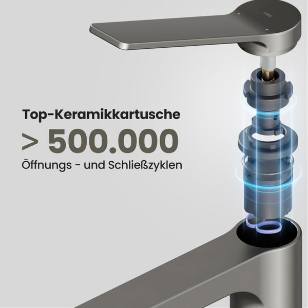 Emke Einhebel-Waschtischarmatur, Badarmaturen, Waschbecken Armatur - Schweizer Design, Minimalistisches Design，3/8 Zoll, Wassersparend, Korrosionsschutz, Warm- & Kaltwasser, Bleifreies Messing, Pflegeleicht -Anthrazit