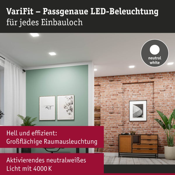 VariFit LED Einbaupanel Veluna Edge IP44 eckig 160x160mm 12W 1100lm 4000K Weiß