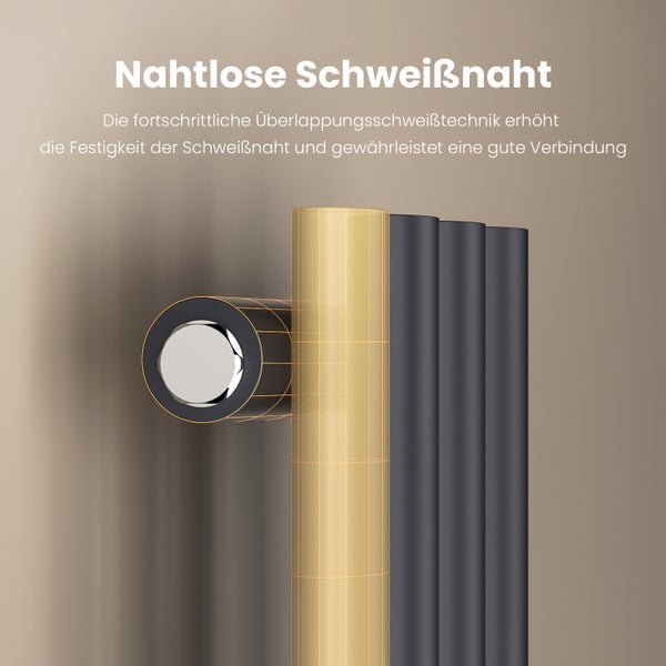 EMKE Badheizkörper 900×240 mm, Vertikal, Designheizkörper Anthrazit, Einzelrohr-Ovalprofil, 266 W, Warmwasser, Mittelanschluss, für Badezimmer