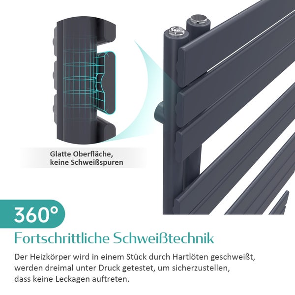 EMKE Badheizkörper Flach 1041x600 mm Anthrazit, Handtuchwärmer für Badezimmer Handtuchtrockner, Panel Handtuchhalter Seitenanschluss für Wasser 639W