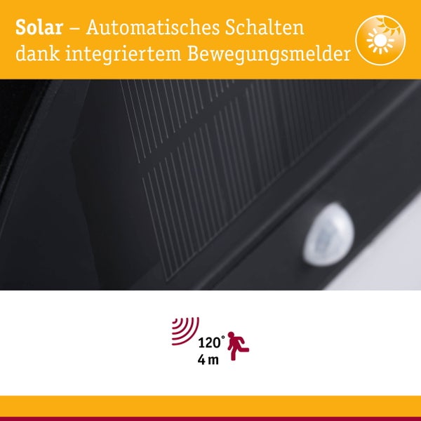 Solar LED Außenwandleuchte Elios Bewegungsmelder IP44 3000K 50lm Anthrazit
