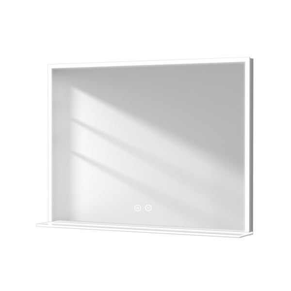 EMKE LED Badspiegel mit Ablage 80x60 cm, Kaltweiß, dimmbar, Touch-Schalter, Anti-Beschlag, mattierte Kanten, IP44, für Badezimmer geeignet