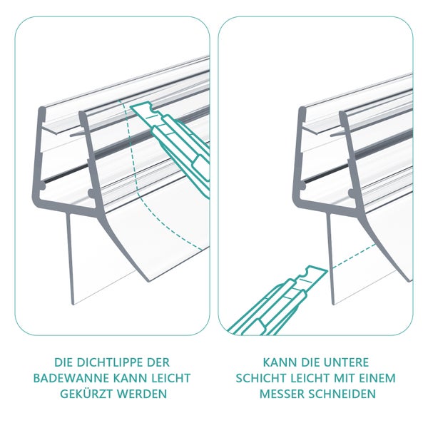 EMKE Ersatzdichtung Wasserabweiser Duschdichtung Schwallschutz Duschkabine Bad 7-8mm Glas 1000mm, 1 Stück