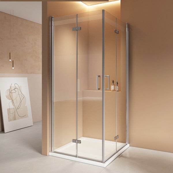 EMKE Duschkabine Eckeinstieg 80 x 120 cm, Höhe 195 cm, Falttür Duschabtrennung aus klarem, Dusche Nano-Sicherheitsglas, Schwingtür Duschwand