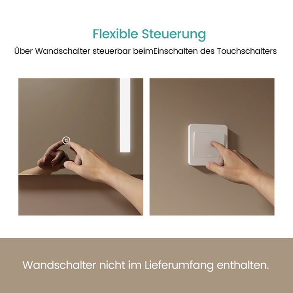 EMKE Badspiegel mit Beleuchtung 80x60 cm, 45W LED-Wandspiegel, kaltweißes Licht, Touch-Schalter, Antibeschlag, Memory-Funktion, 5 mm rostfreier Spiegel mit mattiertem Rand, IP44, für Bad