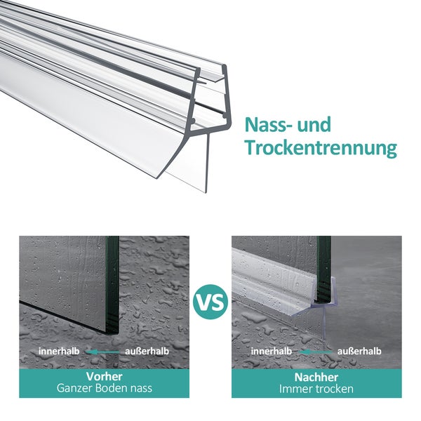 EMKE Ersatzdichtung Wasserabweiser Duschdichtung Schwallschutz Duschkabine Bad 7-8mm Glas 1000mm, 1 Stück