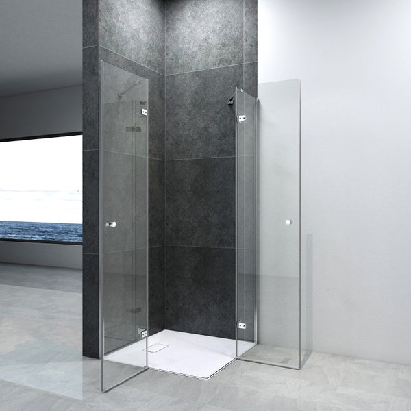 EMKE Duschkabine Eckeinstieg Dusche Duschabtrennung mit 5 mm NANO-Glas, 75x80cm, 185cm Höhe