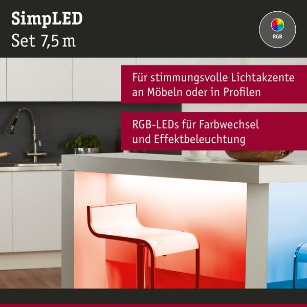 SimpLED Set 7,5 m zur stimmungsvollen Beleuchtung von Möbeln und Profilen mit RGB-LEDs