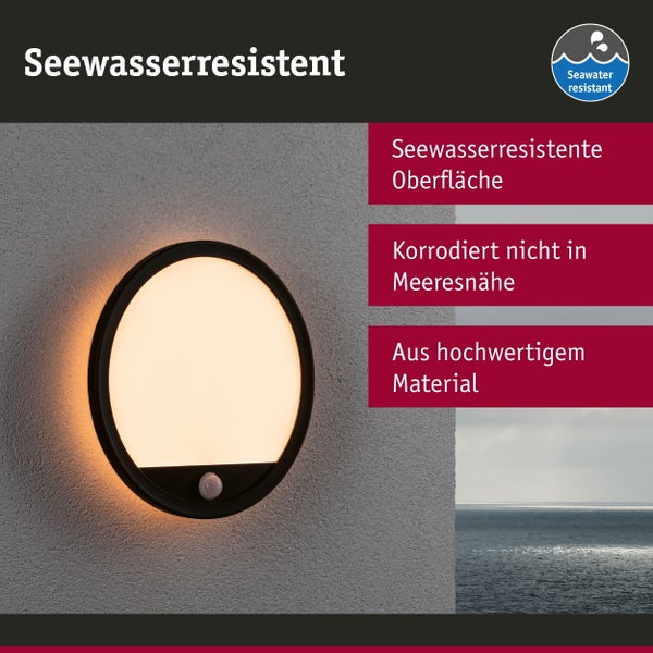 LED Außenpanel Lamina Backlight Dämmerungsgesteuerter Bewegungsmelder (IR) insektenfreundlich IP44 rund 280mm Tunable Warm 14W 1150lm 230V Schwarz Kunststoff