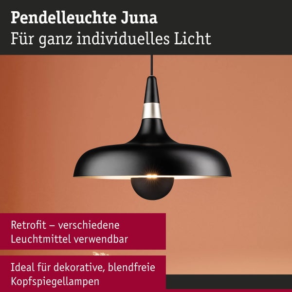 Pendelleuchte Juna E27 max. 20W Champagner, Schwarz matt dimmbar Metall
