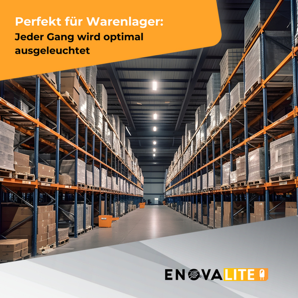 Optimal ausgeleuchtetes Warenlagerregal mit EnovaLite Beleuchtung