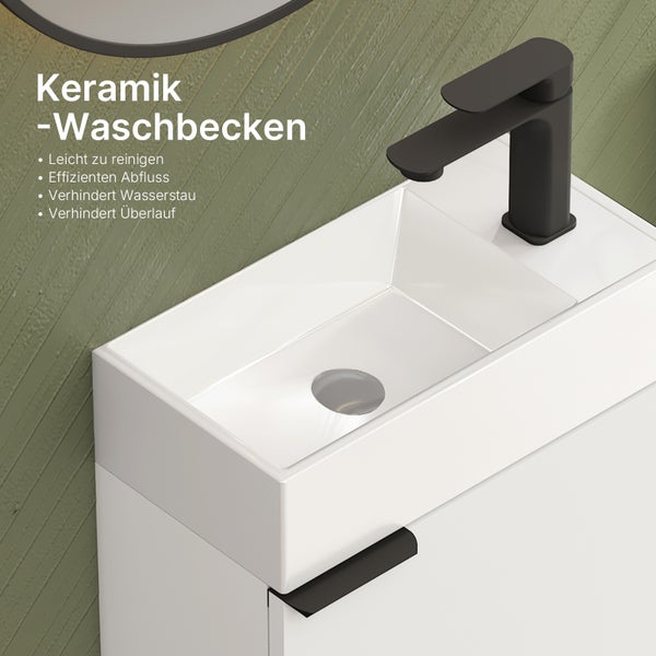 EMKE Waschtisch-Set 41,7 × 24 × 64,6 cm (B×T×H), mit Soft-Close-Funktion, Ablageboden, reversibel, Weiß, für Badezimmer