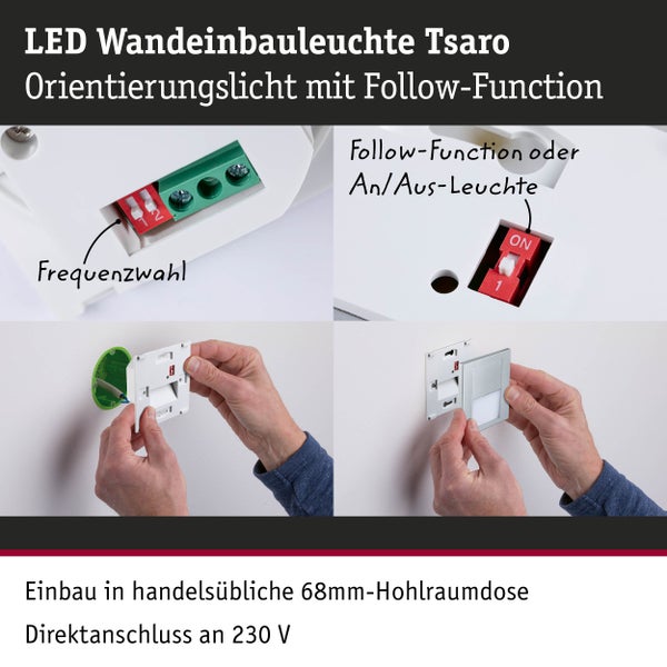 LED Wandeinbauleuchte Tsaro eckig 80x36mm 1W 80lm 230V 2700K Chrom matt