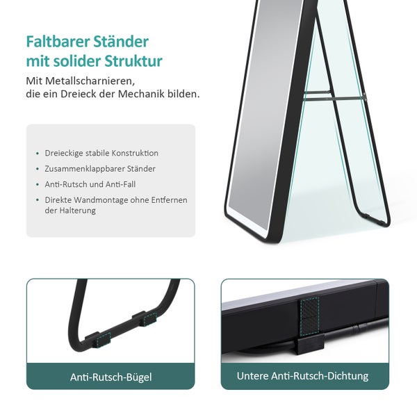 Freistehender Spiegel mit Antirutschbügeln und Antirutschdichtung