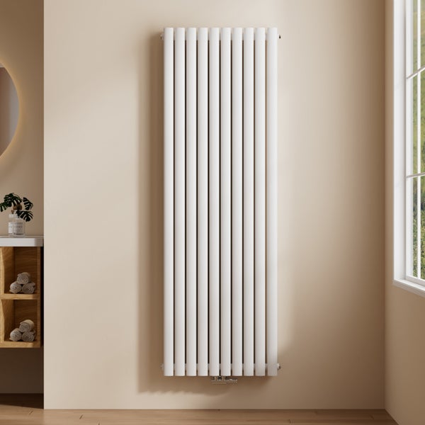 EMKE Design-Röhrenheizkörper für Warmwasserbetrieb, Mittelanschluss, doppellagig,  2175Watt, 60 cm x 180 cm, Weiß