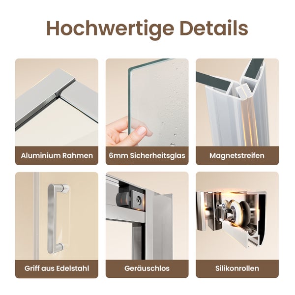 EMKE Eck-Duschkabine 80x80 cm, 5 mm ESG Sicherheitsglas mit Nano-Beschichtung, Doppelte Schiebetüren, Vollrahmen, Aluminiumrahmen, Platzsparend, Verstellbar bis 20 mm, Für Badezimmer
