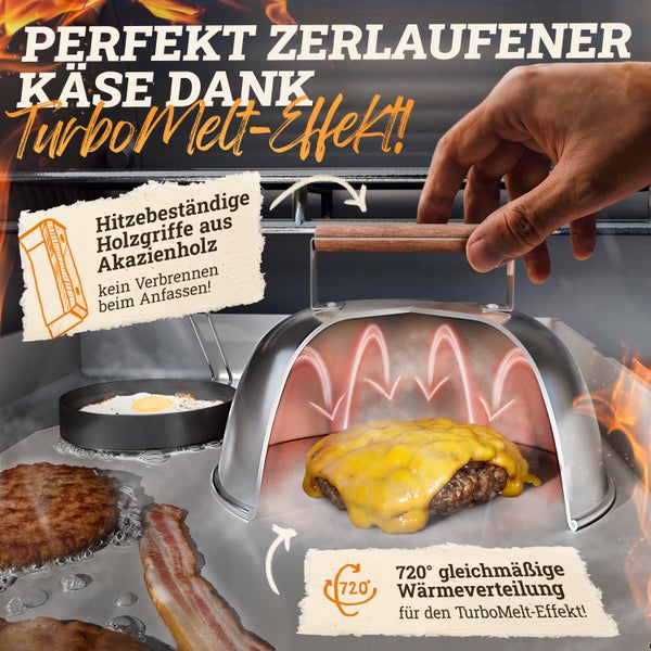 LIKAYA® Burger Smasher & Grillspachtel Set [4-tlg.]  Edelstahl mit Akazienholz-Griff für Plancha, Grillplatte, Gasgrill & Feuerplatte | 1x Smasher, 1x Spachtel, 1x Wender & 20x Burgerpapier