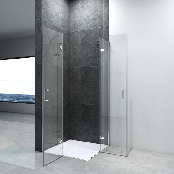 EMKE Duschkabine Eckeinstieg Dusche Duschabtrennung mit 5 mm NANO-Glas, 80x90cm, 195cm Höhe