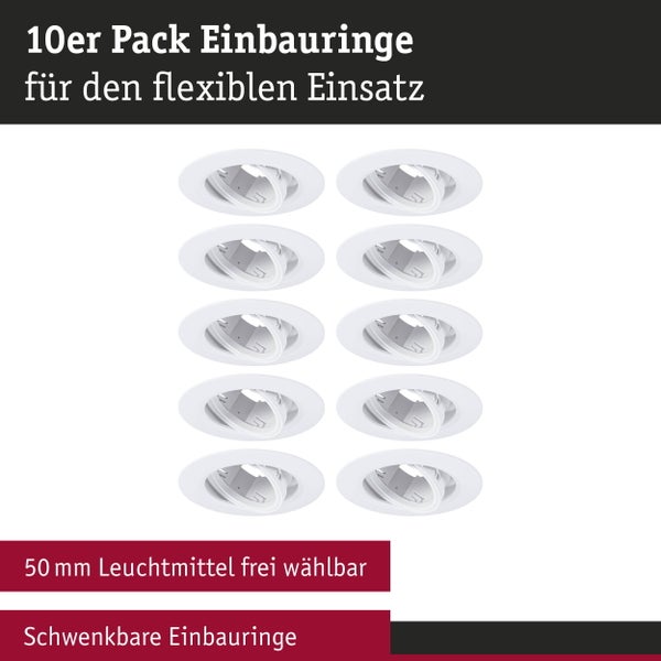 Einbauleuchte 10er-Set schwenkbar rund 90mm 30° GU10 max. 10x10W 230V dimmbar Weiß