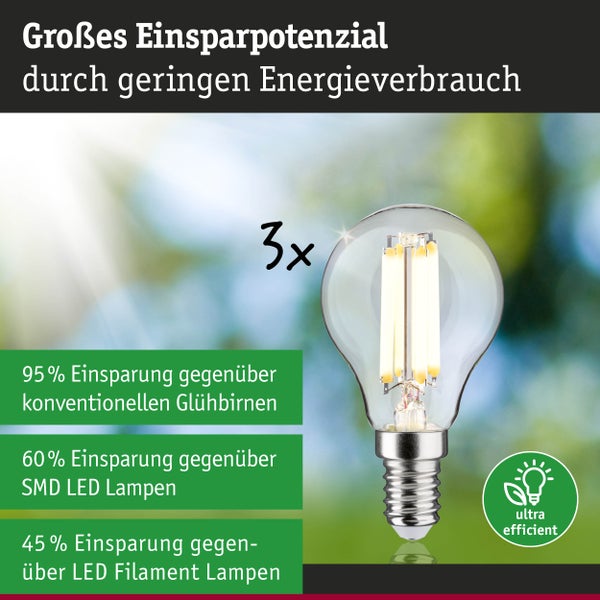 Eco-Line Filament 230V LED Tropfen E14 3er-Set 82mm 525lm 2,5W 3000K Klar
