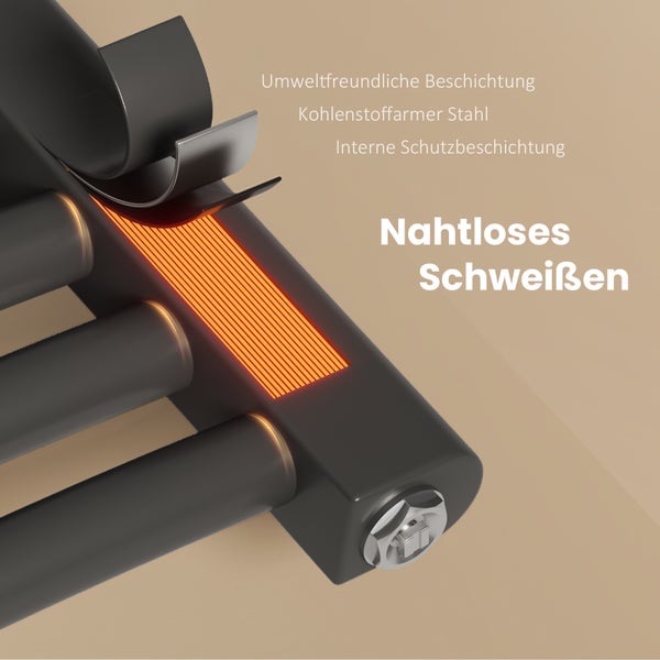 EMKE Elektrischer Badheizkörper 750×600 mm, 300 W, Runder Handtuchwärmer mit Heizstab & Thermostat, Temperaturregelbar & Timer, für Badezimmer, Anthrazit