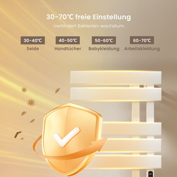 EMKE Elektrischer Badheizkörper 100x50 cm, Design-Handtuchheizkörper mit LCD-Display, Thermostat, Timer, Temperaturregelung, WiFi & App-Steuerung, 600W, Flachheizkörper für Bad, Glänzend Weiß, Anschluss rechts