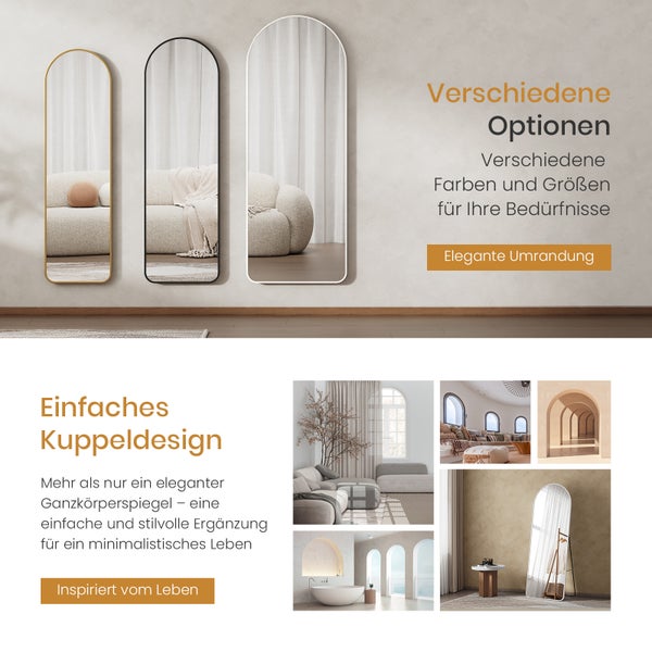 Ganzkörperspiegel mit abgerundeten Ecken und Ständer für das Schlafzimmer