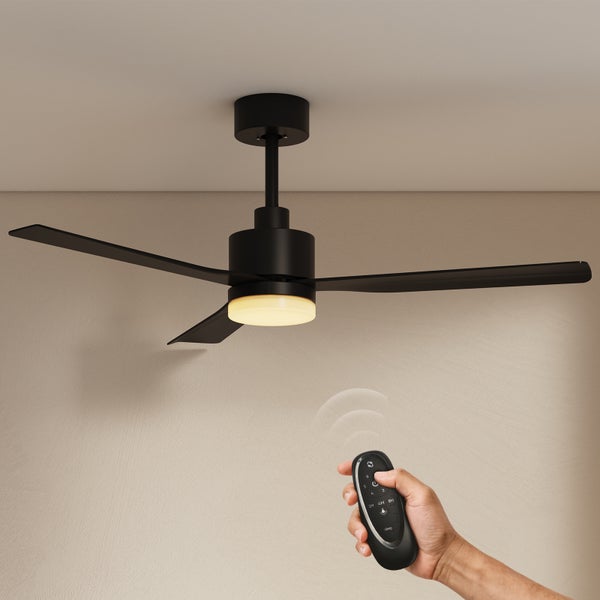 EMKE Deckenventilator mit LED, dimmbar, 6 Geschwindigkeiten, Fernbedienung & Timer, Schlafmodus, Ø1320×378 mm, Schwarz