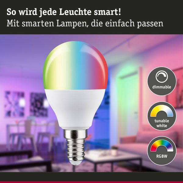 Standard 230V Smart Home Zigbee 3.0 LED Tropfen E14 470lm 5W RGBW+ dimmbar Matt