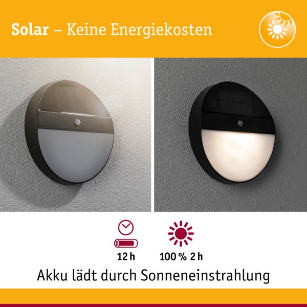 Solar LED Außenwandleuchte Elios Bewegungsmelder IP44 3000K 50lm Anthrazit