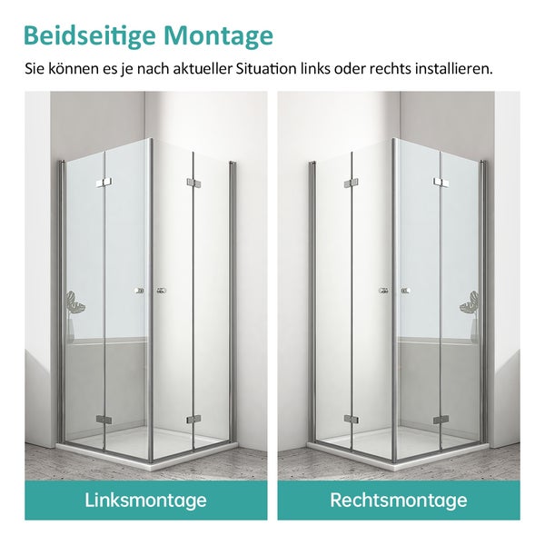 EMKE Eckdusche Duschkabine Eckeinstieg höhe 185cm Duschwand, BxT: 80x120 cm, Duschabtrennung 6mm ESG Nano Glas Hebe-Senk Mechanismus Falttür Chrom