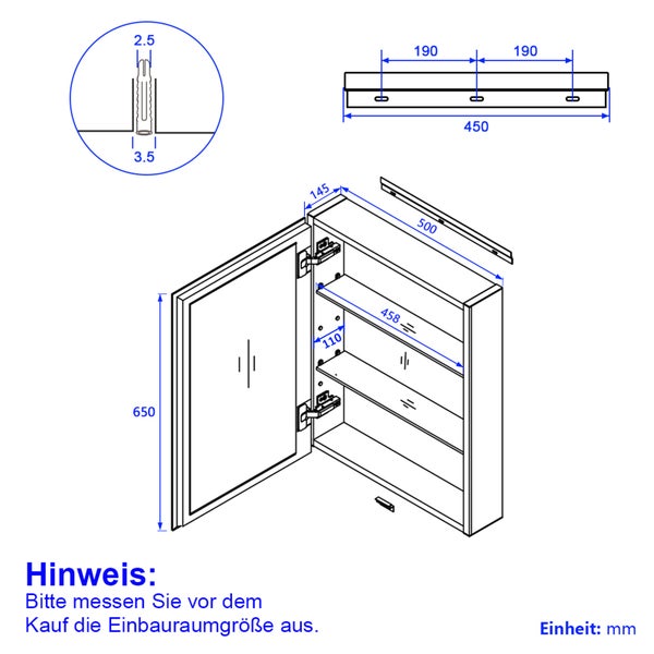 EMKE Spiegelschrank, 1-Türig,  50x65 cm, Badschrank mit doppelseitigen Spiegeltüren, schwarz