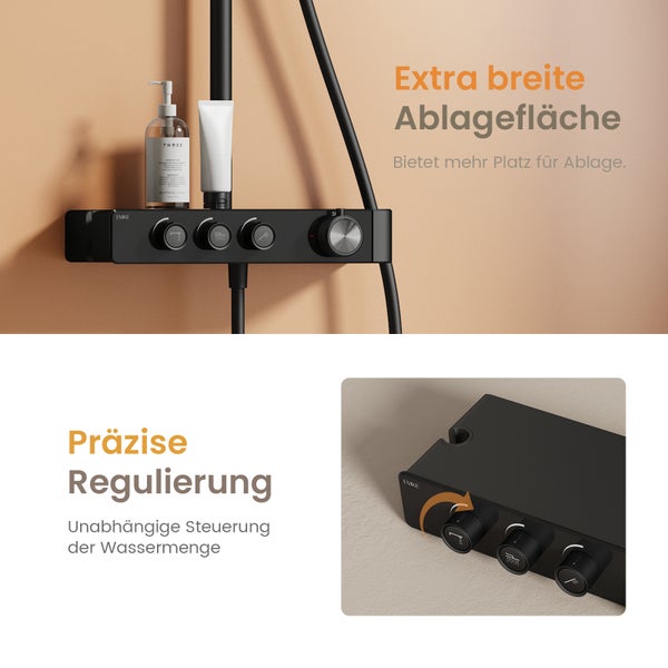 EMKE Duschsystem mit Ablagefläche und präziser Wasserregulierung