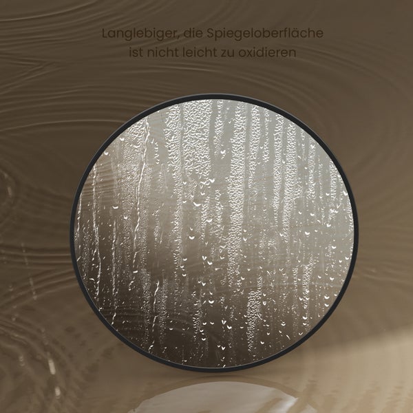 EMKE LED Badspiegel Ø60 cm, Aluminiumrahmen in Schwarz, rostfreier Spiegel, IP44, für Badezimmer